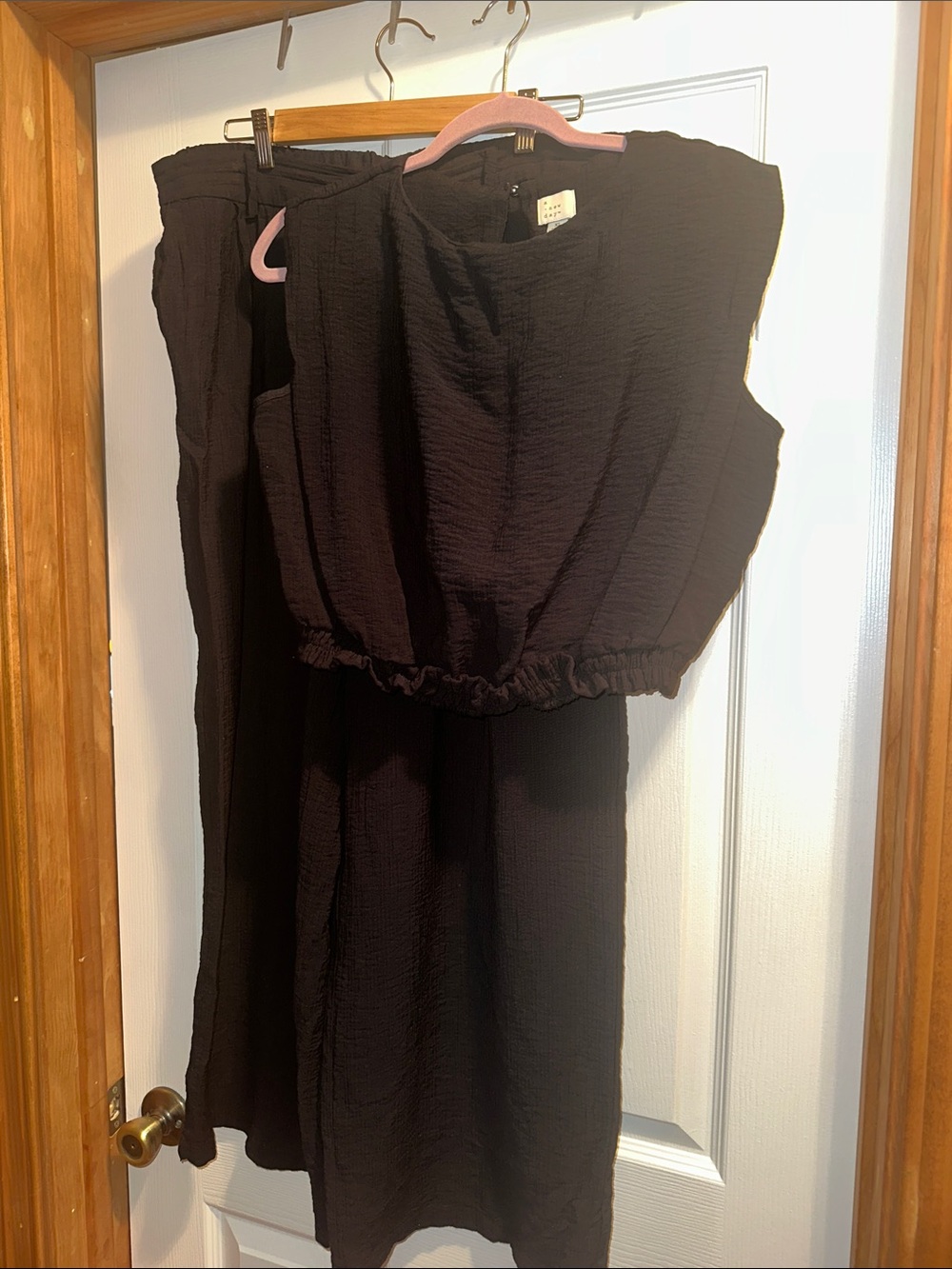 A New Day- Black Two-Piece Set - Lightweight Cropped Top & Wide Leg Pants